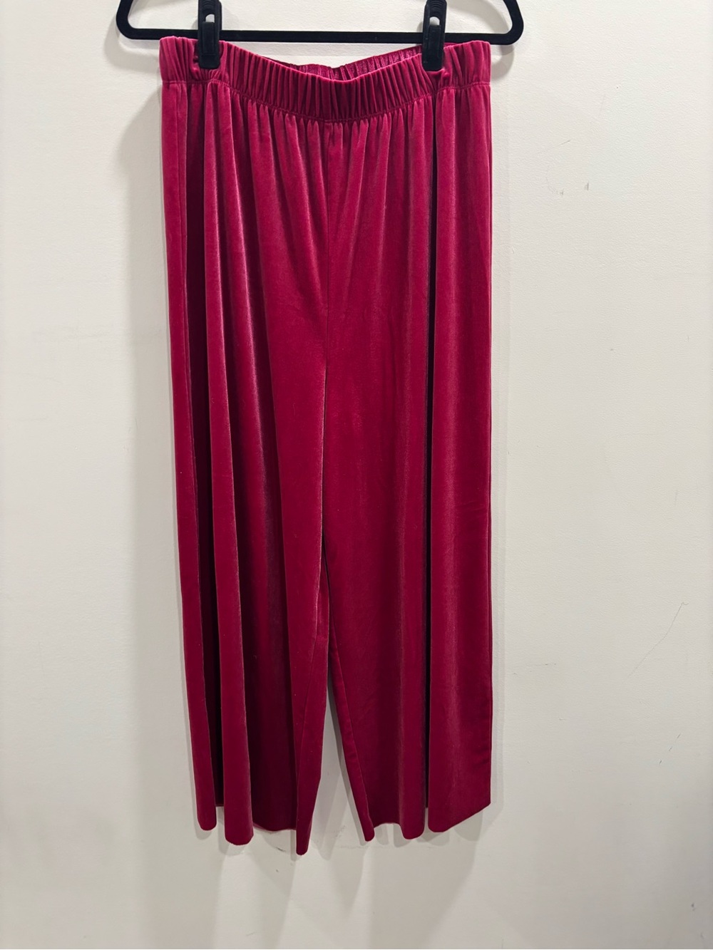 Zenana Velvet Wide Leg Pull-On Pants Raw Hem Deep Raspberry Boho Lounge